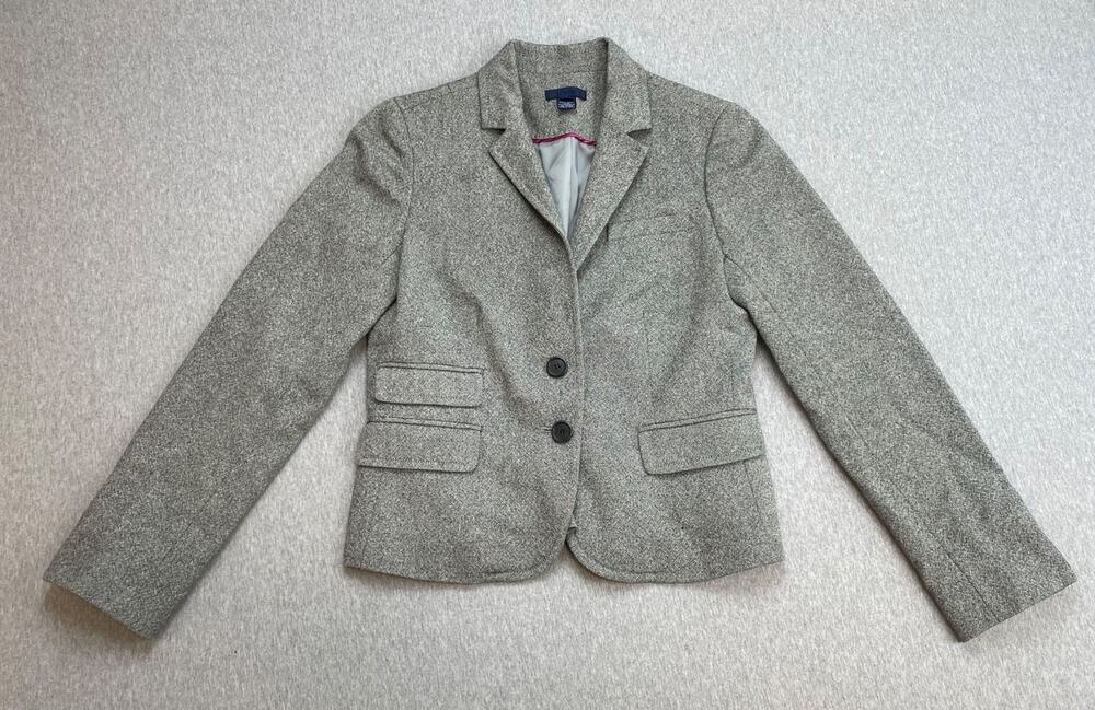 J Crew Blazer Womens 6 100% Wool 2-Button Single Breast Birds Eye Lined